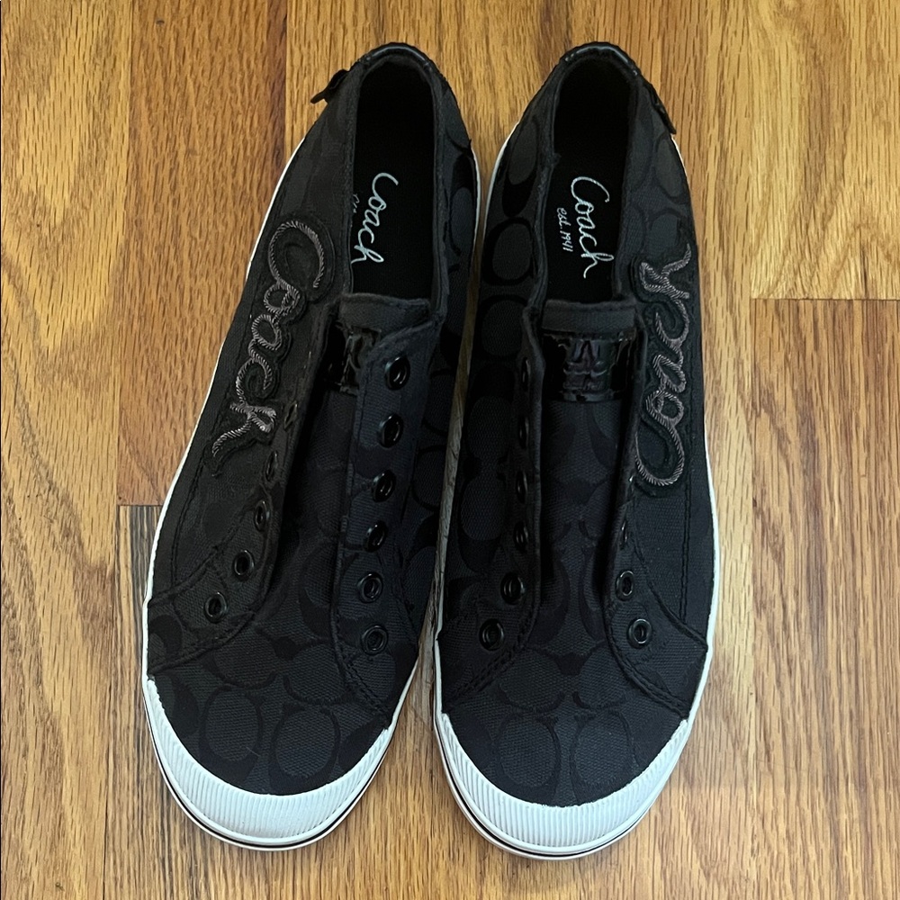 Coach Black Canvas Slip-On Shoes